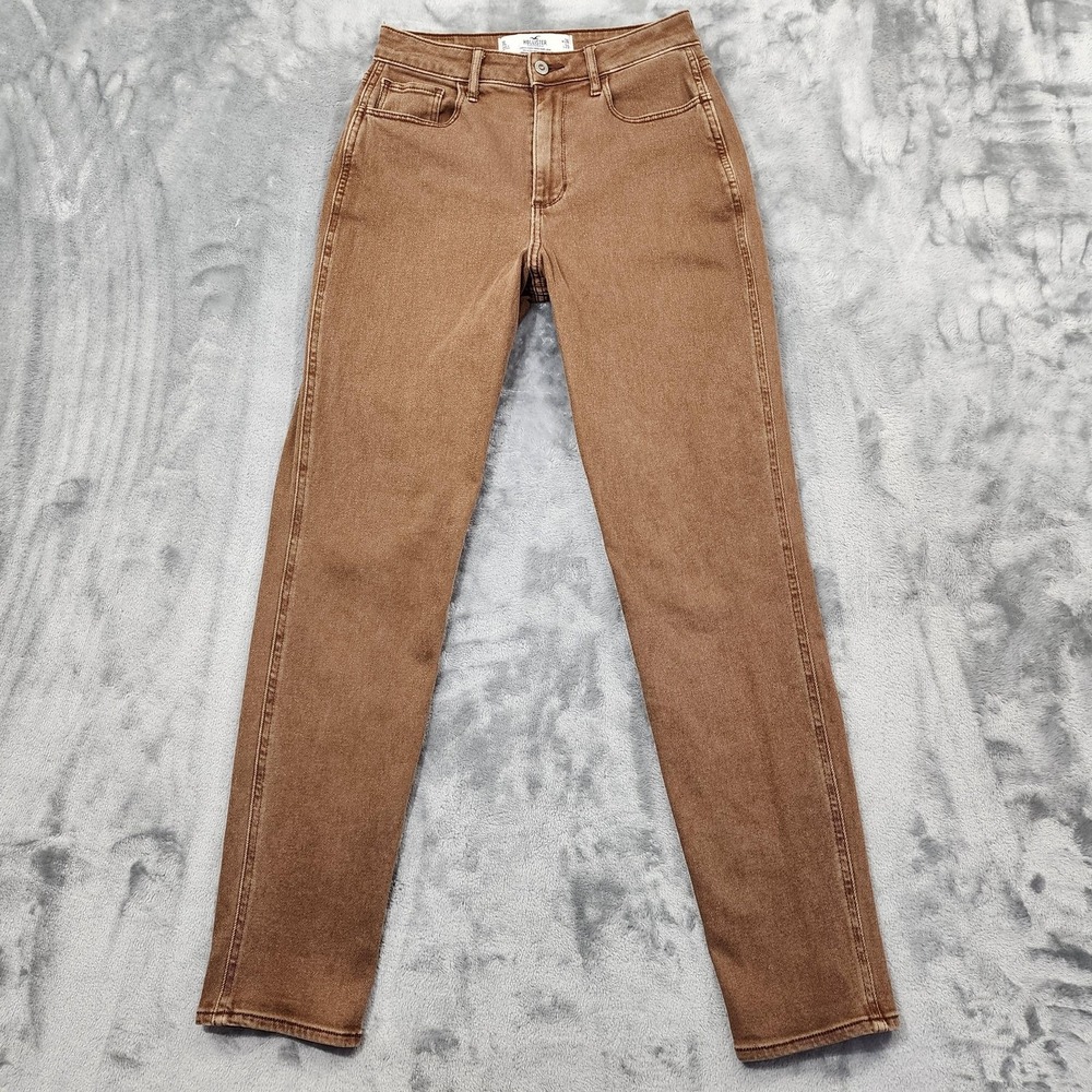 Hollister Jeans Womens 3L LONG Juniors Brown Curvy High Rise Mom Stretch Denim